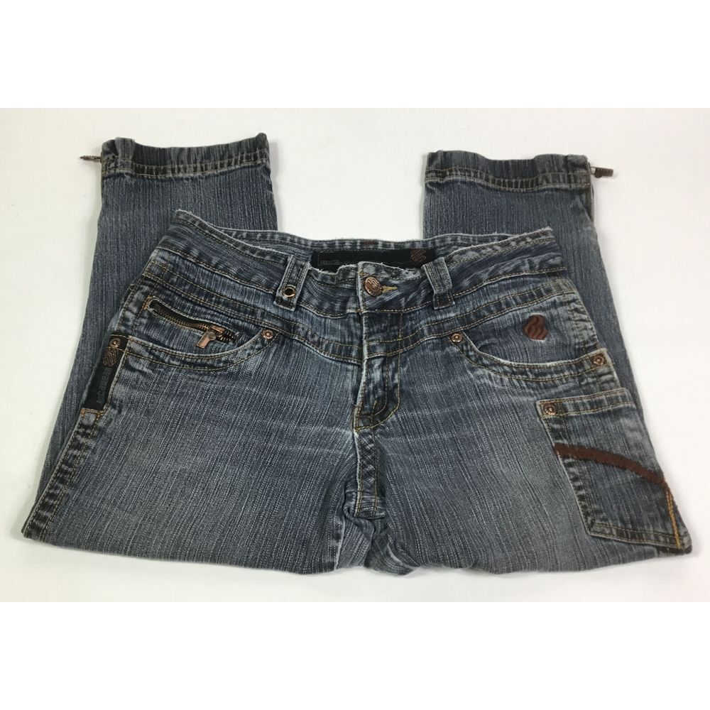Rocawear womens Crop Jeans Capris distressed zippers embroidered pockets  Size 9